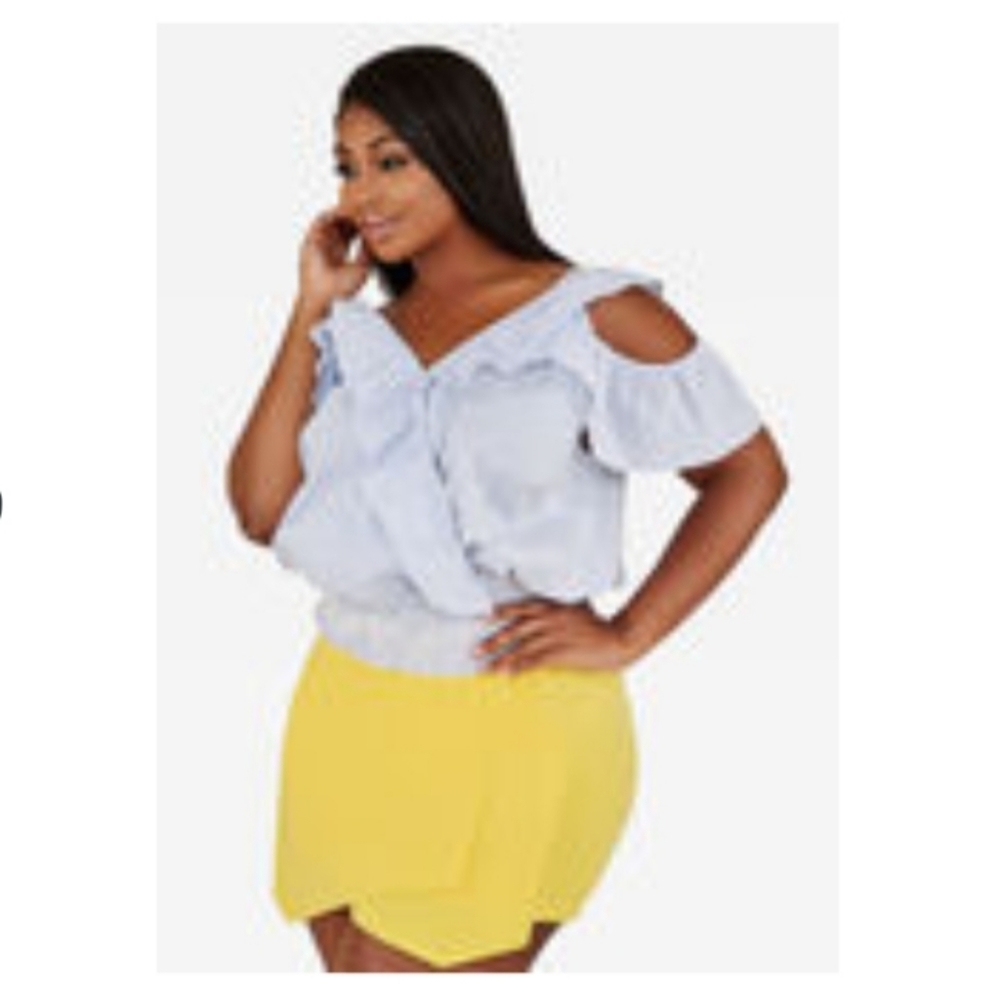 Striped Ruffled Cold Shoulder Top